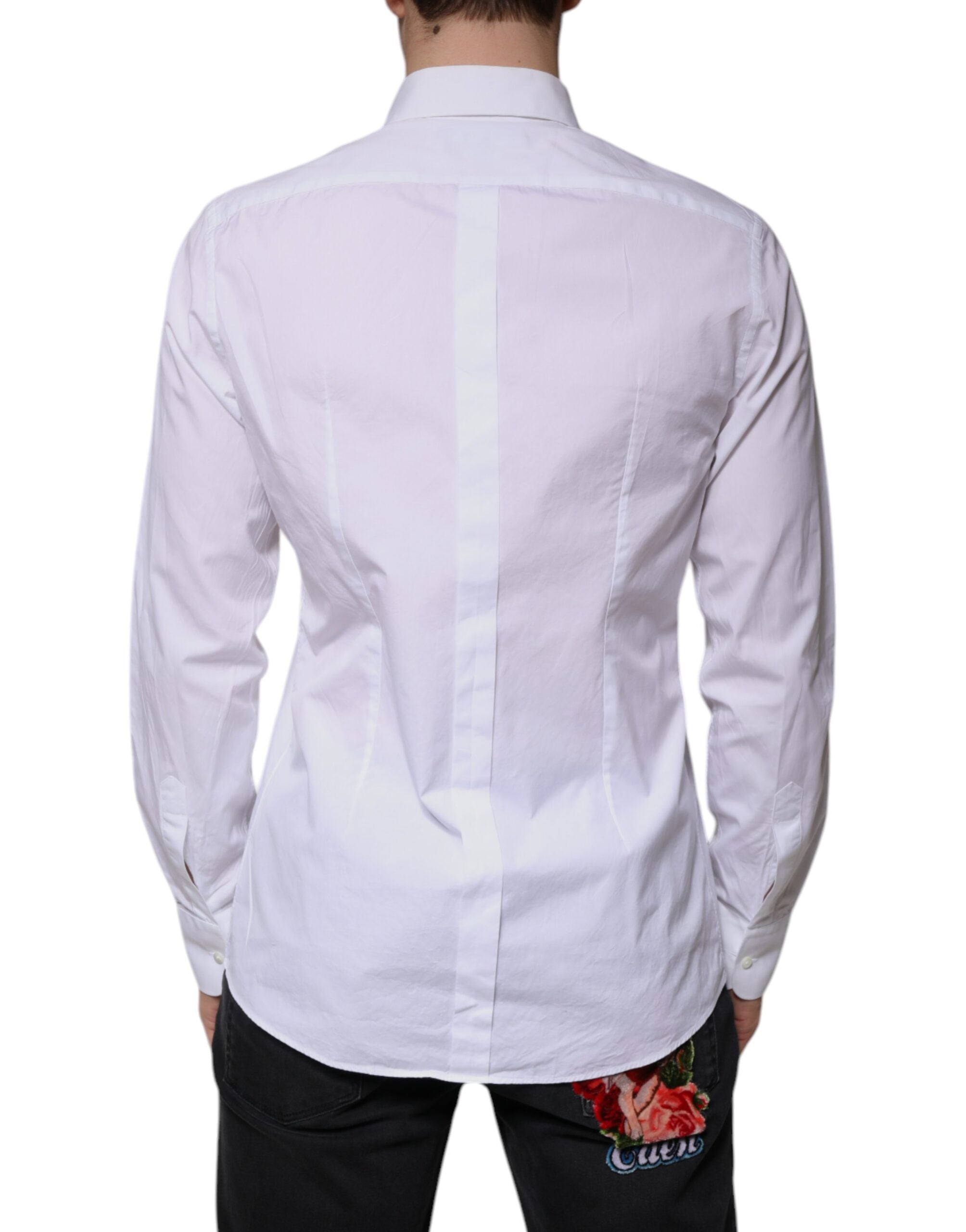 Dolce & Gabbana White Bib Cotton Poplin GOLD Men's Shirt